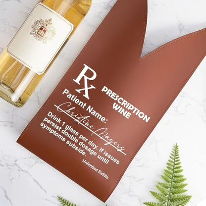 Prescription Wine Funny Drink 1 Glass Per Day - For Him, Her - Personalized Leather Wine Bag, Custom PU Leather Wine Bottle Carrier Gift for Him Her, Funny Wine Gift Idea for Parties Travel