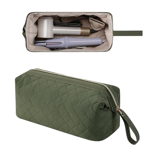 RSRSLEII Large Quilted Hair Tools Travel Bag,Waterproof Hair Styling Accessories Storage Case for Flat Irons,Straightener,Curling Iron,Hair Dryer,Dyson Airwrap Travle Bag (11 Dark Green) - color: 11 Dark Green