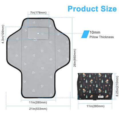 Baby Portable Changing Pad Travel - Waterproof Compact Diaper Changing Mat with Built-in Pillow - Lightweight & Foldable Baby Diaper Changer, Newborn Shower Gifts - color: Black-Woods