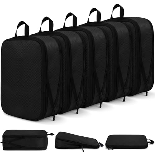5 Pack Compression Packing Cubes for Travel Space Saving Cubes Luggage Organizer for Suitcase(Black,M) - color: Black, size: Medium