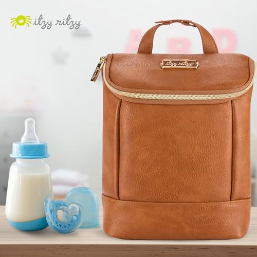 Itzy Ritzy Insulated Bottle Bag – Keeps Bottles Warm or Cool - Holds 3 Bottles & Features Interior Pocket for Ice Pack (Not Included), Cognac - color: Cognac