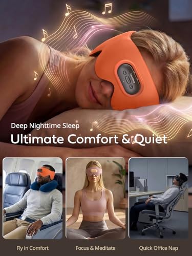 Sleep Headphones for Side Sleepers, Ultra-Thin Adjustable Stereo Speakers, Sleep Mask with Bluetooth 5.4, 64-Hour Ultra-Long Battery Life for Sleeping, Travel & Meditation, Unique Gift - color: Sunset Orange