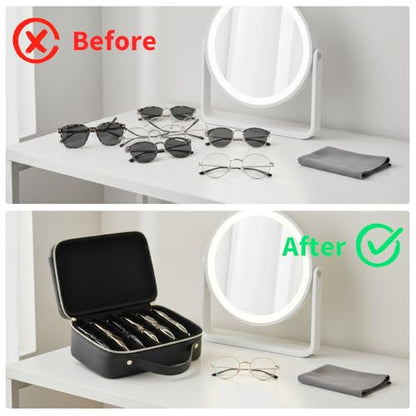 Travel Sunglasses Organizer Case with Adjustable Dividers for 6 Pairs-Portable Eyeglasses Storage Box for Men & Women