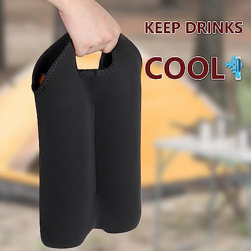 2 Pack Wine Carrier Tote Bag, 4 Bottles Carrying Cooler Bags for Travel and Picnic, Insulated Neoprene Water Beer Bottle Holder with Secure Carry Handle,Keep Bottles Protected (Black)