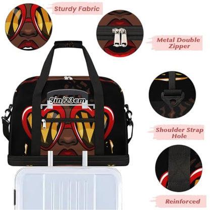 African American Women Foldable Travel Duffel Bag, Expandable Sports Gym Bag with Shoes Compartment Weekender Overnight Totes Bags for Women Men - color: African American Women