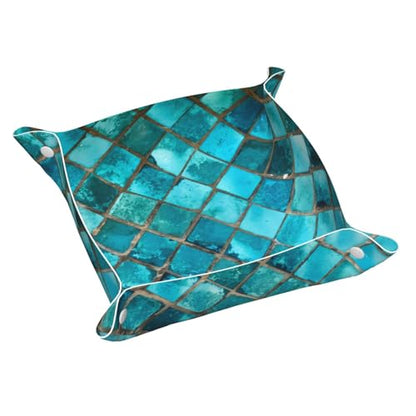 Valet Tray Leather Turquoise Blue Pattern Portable Catchall Tray Desktop Storage Organizer Bedside for Men Women Jewelry Keys Coin Candy Sundries Medium - size: Medium