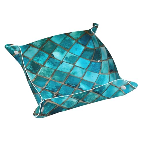 Valet Tray Leather Turquoise Blue Pattern Portable Catchall Tray Desktop Storage Organizer Bedside for Men Women Jewelry Keys Coin Candy Sundries Medium - size: Medium