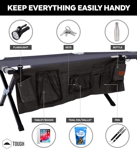 Tough Outdoors Camping Cot Organizer Bag - Storage Organizer Bag for Adult Camping Cots - Camping Organizer w/Multiple Compartments - Durable & Compatible with Camping Cots