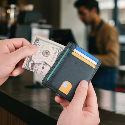 Buffway Slim Minimalist Front Pocket RFID Blocking Leather Wallets for Men and Women - Cross Blackish Green - color: Cross Blackish Green