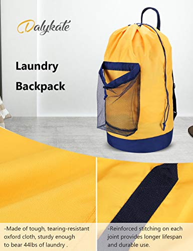 Dalykate Backpack Laundry Bag, Laundry Backpack with Shoulder Straps and Mesh Pocket Durable Nylon Clothes Hamper Bag with Drawstring Closure for College, Travel, Laundromat, Apartment - color: Yellow