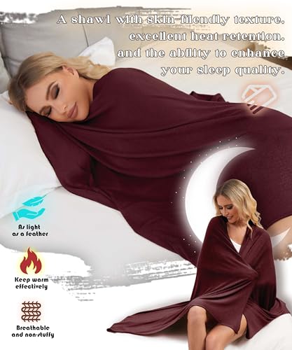 Tencel Cashmere Shawl Wraps for Women,Pashmina Stole Airplane Travel Wool Scarf Blanket Wrap Lightweight UPF 50+ - color: Burgundy