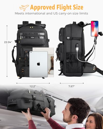 Ponhog Travel Backpack for Men, 50L Carry On Flight Approved Convertible Duffle Bag with Shoe Compartment, 17 inch Laptop Luggage with USB Charging Port for Weekender Hiking, Black - color: Black
