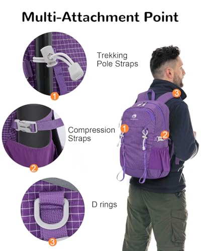20L Small Waterproof Hiking Backpack Men Women, Lightweight Small Travel Backpack for Outdoor, Purple - color: Purple