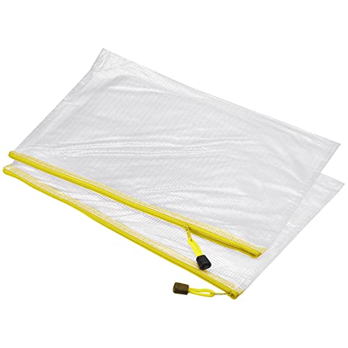 MECCANIXITY Mesh Zipper Bags, A3 Size Plastic Zip File Pouch Document Folders for Home Office Travel, Yellow Pack of 3 - color: Yellow
