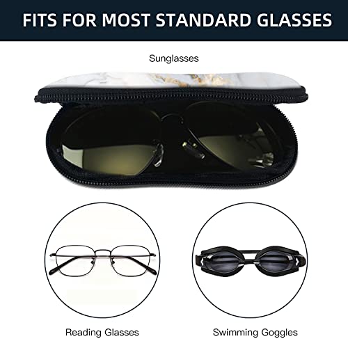 Sunglasses Soft Case with Carabiner Ultra Light Neoprene Zipper Glasses Case - color: White Marble