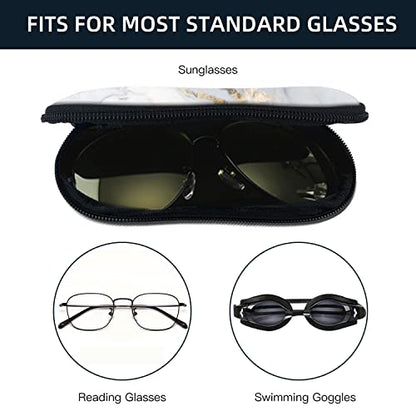 Sunglasses Soft Case with Carabiner Ultra Light Neoprene Zipper Glasses Case - color: White Marble