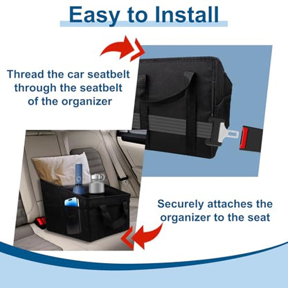 Car Seat Organizer Backseat, Car Organizer, Collapsible Small Car Seat Storage Organizer with Divide, Handles and Mesh Pockets for Front/Rear Consoles Back Seats Traveling and Storing Items