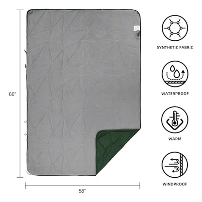 Large Outdoor Waterproof Blanket Extra Thick Fleece Stadium Blanket for Camping, Car, Pet, Picnics - Windproof, Wearable, Machine Washable 80" x 58" (Green) - color: Green