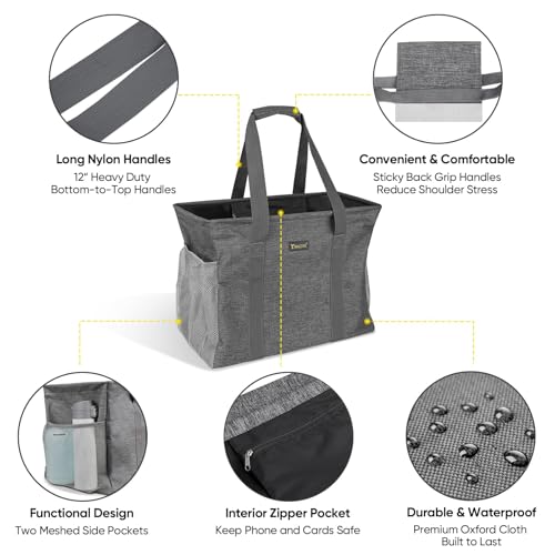 BALEINE Extra Large Utility Tote Bag with Reinforced Wire Frame, Reusable Grocery Bag for Shopping, Picnic (Grey, 16.5''x14''x10'') - color: Gray, size: 16.5''x14''x10''