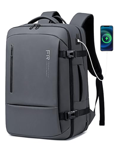 Fenree.geer 17.3 Inch Travel Laptop Backpack for Men, Water Resistant Carry On Backpack with USB Port, Expandable Computer Daypack, Grey Business Backpack for College/Work - color: Grey