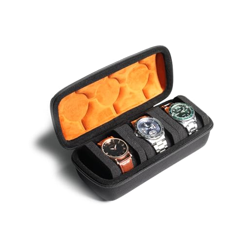 3 slots watch case for travel and storage, hard Watch Roll Organizer holder for Men and Women with microfiber lining - size: 3 slots