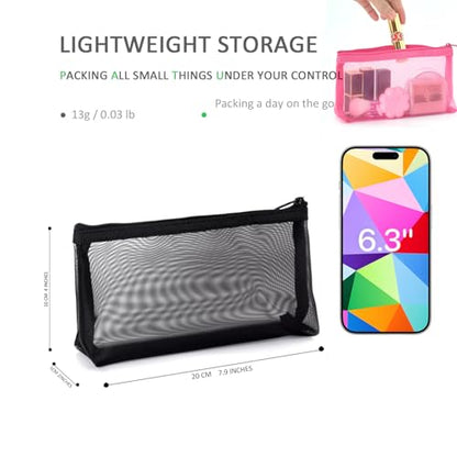 patu Widened Zipper Mesh Bags, Long Case, 8" x 4" x 2", 5 Pieces, Beauty Makeup Cosmetic Accessories Organizer, Travel Toiletry Kit Set Storage Pouch, Black - size: Long, Widened (8" x 4" x 2", 5 pcs)