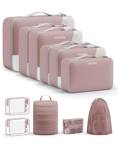 11 Set Packing Cubes for Travel, Gifts for Women Mom,Anti-Tearing Suitcase Organizer,OlarHike Vacation Essentials & Accessories for Cruise Ship - color: 21 Light Coral