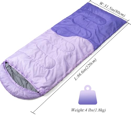 Sleeping Bag - 3 Seasons for Adults Kids Boys Girls Camping Hiking - Warm Cold Weather Lightweight Portable with Compression Bag for Backpacking in Spring, Summer, Fall and Winter - color: 4 lbs-Purple