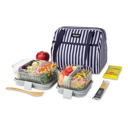 PackIt(R) Freezable Hampton Lunch Bag, Seaside Stripe, Built with EcoFreeze(R) Technology, Collapsible, Reusable, Zip Closure with Front Pocket and Shoulder Straps, Designed for Fresh Office Lunches - color: Seaside Stripe
