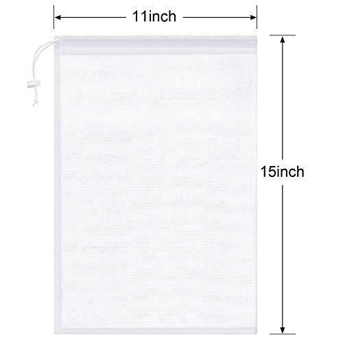 Frienda 6 Pieces Mesh Stuff Sack, 11 x 15 Inch Durable Nylon Drawstring Laundry Bag for Rinsing Beach Toys, Seashell Collecting, Mesh Bags for Travel(White) - color: White