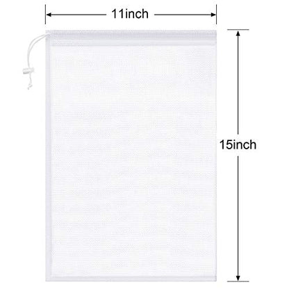 Frienda 6 Pieces Mesh Stuff Sack, 11 x 15 Inch Durable Nylon Drawstring Laundry Bag for Rinsing Beach Toys, Seashell Collecting, Mesh Bags for Travel(White) - color: White