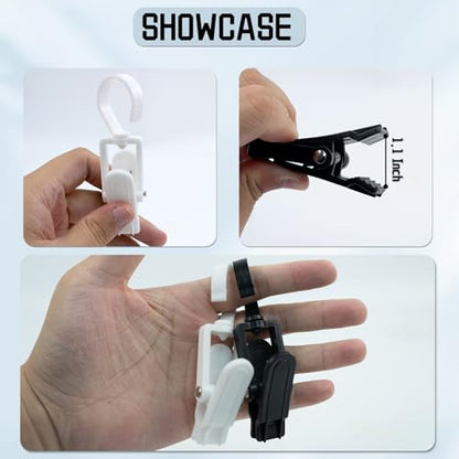 20 Pcs Strong Clips Plastic Swivel Laundry Hooks Clips, Super Strong Hanger Clips, Plastic Clothes Pins Hanger Hook for Wardrobe Boot Hat Curtain Socks Sheets Beach Towel (Black,White)