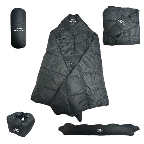 Ultralight Multi-functional Down Blanket, Wearable Shawl, U-Shaped Neck Pillow, Portable Bag for Camping & Office & Travelling (Black) - color: Black