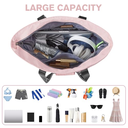 G4Free Beach Bag, Waterproof Beach Bags for Women, Personalized Strap Tote Bag for Women Birthday Gifts - color: Pink
