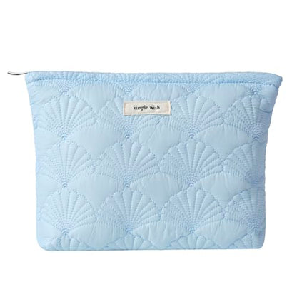 RSRSLEII Quilted Cotton Coquette Makeup bag, Coastal Granddaughter Aesthetic Cosmetic Bag, Cute Seashell Portable Travel Toiletry Pouch (11 Light Blue) - color: 11 Light Blue