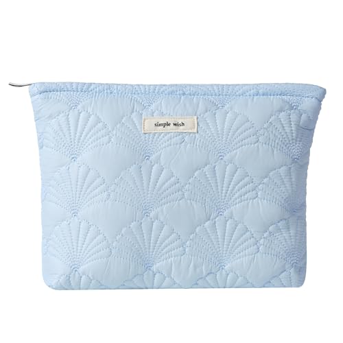 RSRSLEII Quilted Cotton Coquette Makeup bag, Coastal Granddaughter Aesthetic Cosmetic Bag, Cute Seashell Portable Travel Toiletry Pouch (11 Light Blue) - color: 11 Light Blue