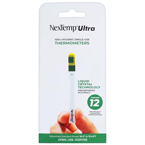 NexTemp Ultra Disposable Thermometer (12-Pack, Fahrenheit) — Oral Thermometer for Adults, Single Use, Battery Free, Hygienic, High Accuracy Readings in 1 Minute, for Home, Clinic & Travel - size: 12 Pack, style: Fahrenheit