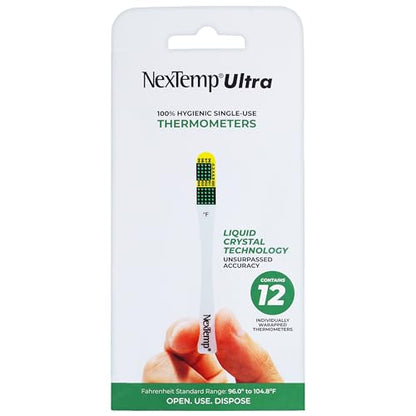NexTemp Ultra Disposable Thermometer (12-Pack, Fahrenheit) — Oral Thermometer for Adults, Single Use, Battery Free, Hygienic, High Accuracy Readings in 1 Minute, for Home, Clinic & Travel - size: 12 Pack, style: Fahrenheit