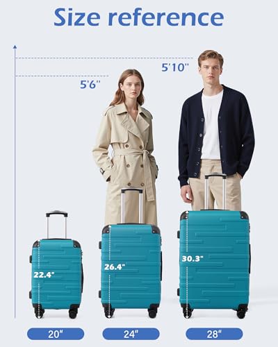 Coolife Hardside Checked Luggage with TSA Lock, Spinner Wheels, Telescopic Handle, Lightweight Suitcase (Blue, M(24in)) - color: blue, size: Medium (24 In)