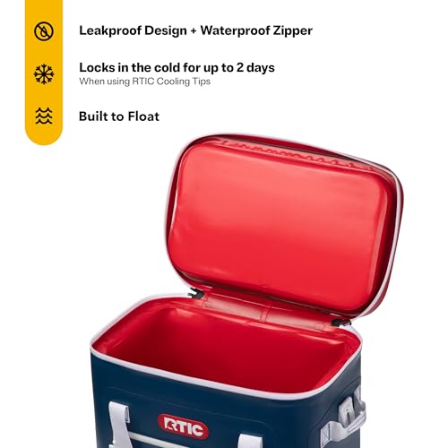 RTIC Ultra-Tough Soft Cooler 50 Can, Insulated Bag Portable Ice Chest Box for Lunch, Beach, Drink, Beverage, Travel, Camping, Picnic, Car, Trips, Floating Cooler Leak-Proof with Zipper - color: Patriot