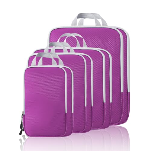 Compression Packing Cubes, 8 Set Packing Cubes for Travel Compression, Lightweight Compressible Package Organizer for Carry On and Suitcases, Purple and Grey - color: Purple and Grey, size: 8 Set