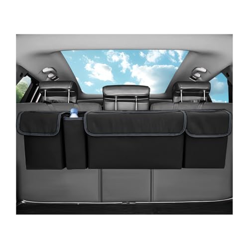 Yourkar Car Trunk Organizer, Oxford Backseat Storage Bag with 4 Pockets, Waterproof Adjustable Large Capacity Hanging Collapsible Bag for Most Vehicles, Universal Car Accessories