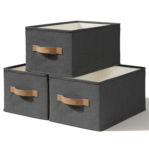LayerSpace 3 Pack Fabric Storage Bins for Shelves | 11.5x8.75x6.5in Storage Baskets | Fabric Closet Organizers and Storage Bins with Handles Home Organization| Linen Clothes Bins | Black - color: Black, size: 3pcs-11.5"x8.75"x6.5"