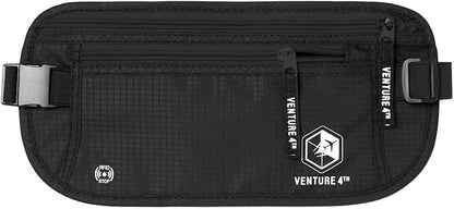 VENTURE 4TH Money Belt for Travel – Slim Hidden Under-Clothes RFID Blocking Anti-Theft Passport Holder & Travel Wallet Pouch for Men & Women to Protect Cash, Cards & Documents (Pure Black) - color: Pure Black