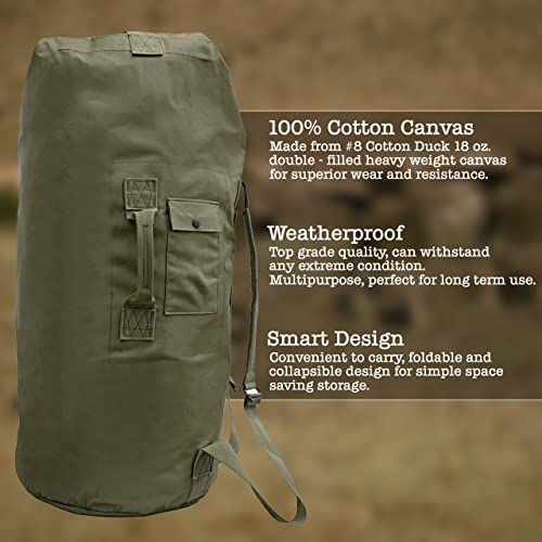 BaHoki Essentials Canvas Duffel Bag - Heavy Duty Top Load Duffel Sea Bag - Military Green Cargo Travel Bags (Pack of 2) - size: Large (Pack of 2)