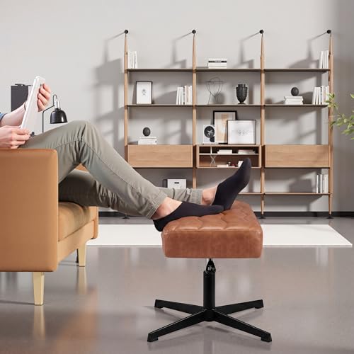 VECELO Under Desk Footrest, PU Ergonomic Foot Rest with Comfort Padding, Height Adjustable for Relieving Leg Pain, Stiffness, and etc, Brown - color: Brown
