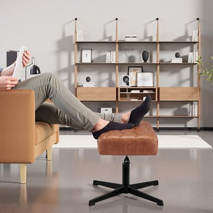 VECELO Under Desk Footrest, PU Ergonomic Foot Rest with Comfort Padding, Height Adjustable for Relieving Leg Pain, Stiffness, and etc, Brown - color: Brown