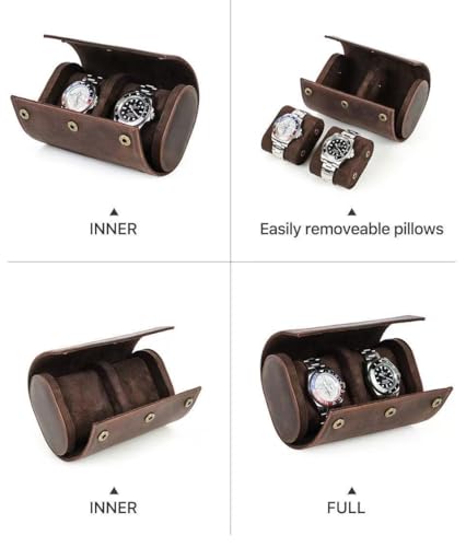 Genuine Leather Watch Roll Travel Case,2 Slots Full Grain Leather Watch Box with Pillow for Men,Watch Storage Organizer for Home Storage&Display, Gifts - size: 2 slots