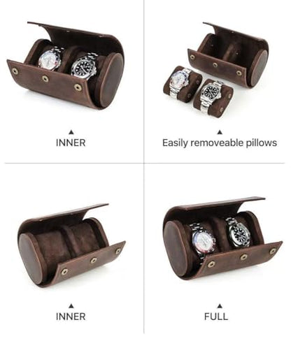 Genuine Leather Watch Roll Travel Case,2 Slots Full Grain Leather Watch Box with Pillow for Men,Watch Storage Organizer for Home Storage&Display, Gifts - size: 2 slots