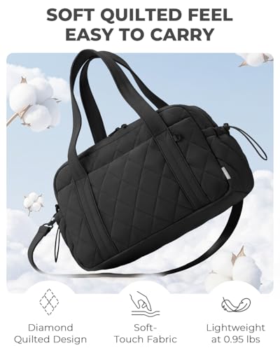 Percover Weekender Bag for Women, Ultra Lightweight Travel Duffle, Carry On Personal Item Overnight Bag with Toiletry Pouch & Compartments, Quilted Gym & Travel Bag, Midnight Black - color: Midnight Black